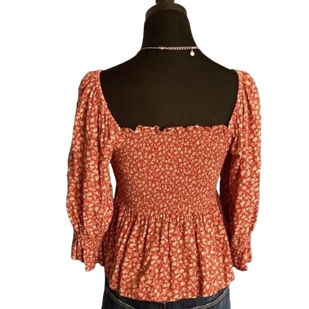 American Eagle Smocked Square Neck Peplum Blouse Size XS - Picture 5 of 12